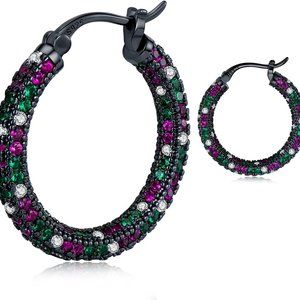 925 Sterling Silver Post Hoop Earrings for Women Gilrs Multcolors Cubic Zirconia